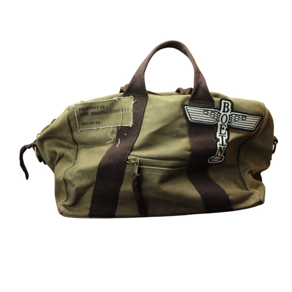 Boeing Company Totem Logo Patch Army Green Canvas Duffel Bag Clean In&Out